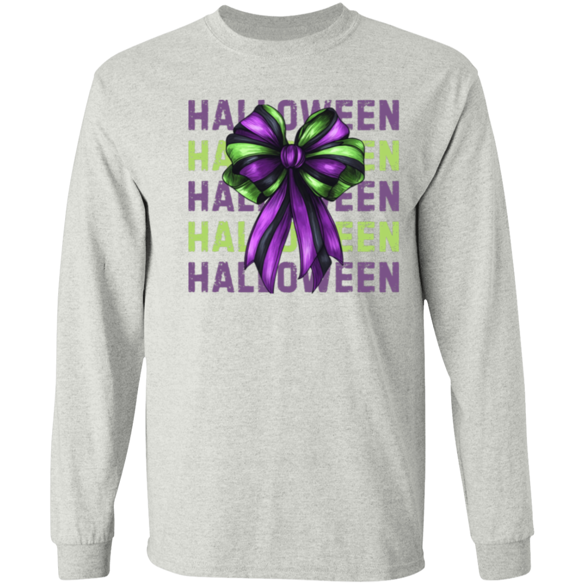 Purple and Green Halloween Coquette Bow Long Sleeved Shirt