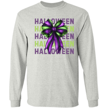 Load image into Gallery viewer, Purple and Green Halloween Coquette Bow Long Sleeved Shirt
