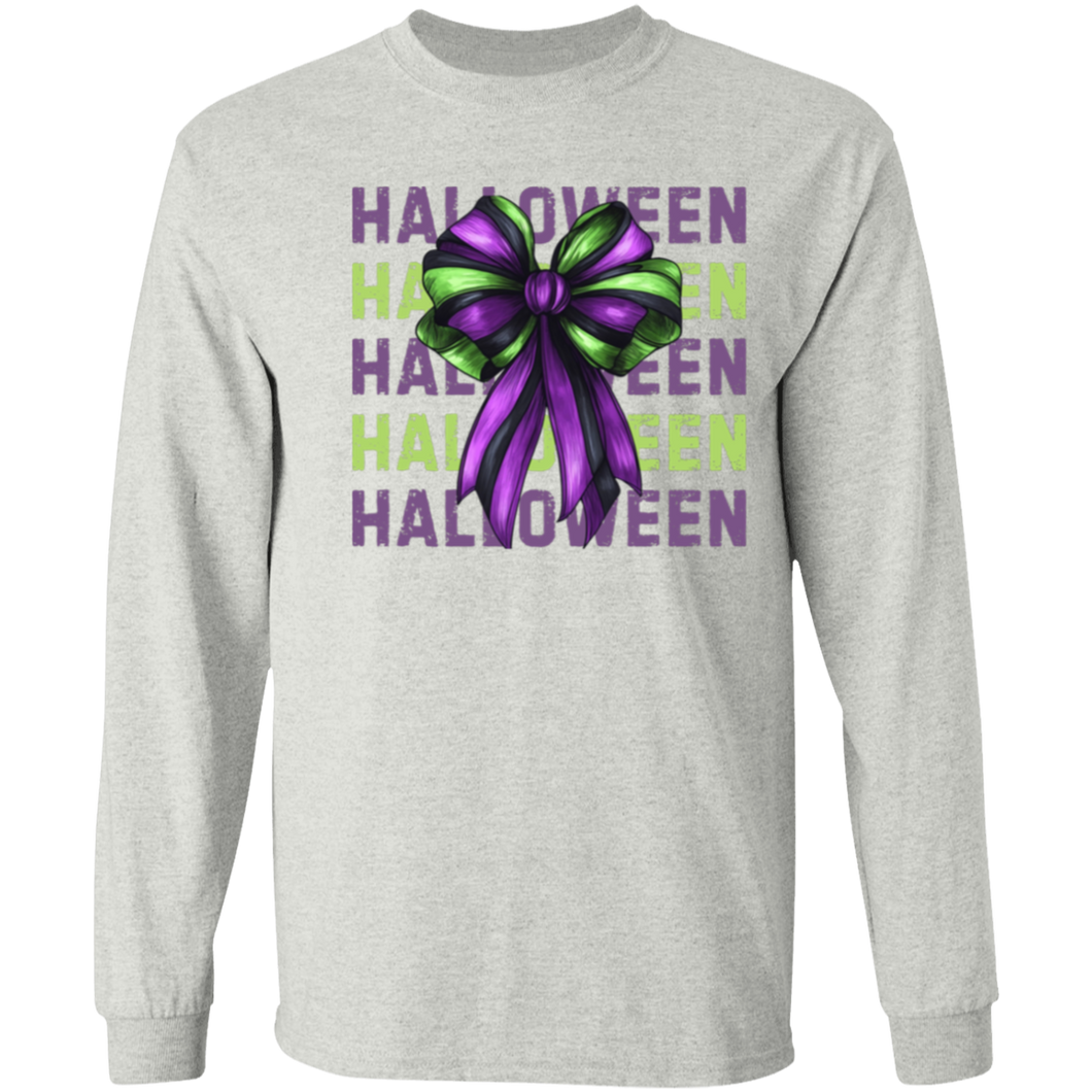 Purple and Green Halloween Coquette Bow Long Sleeved Shirt