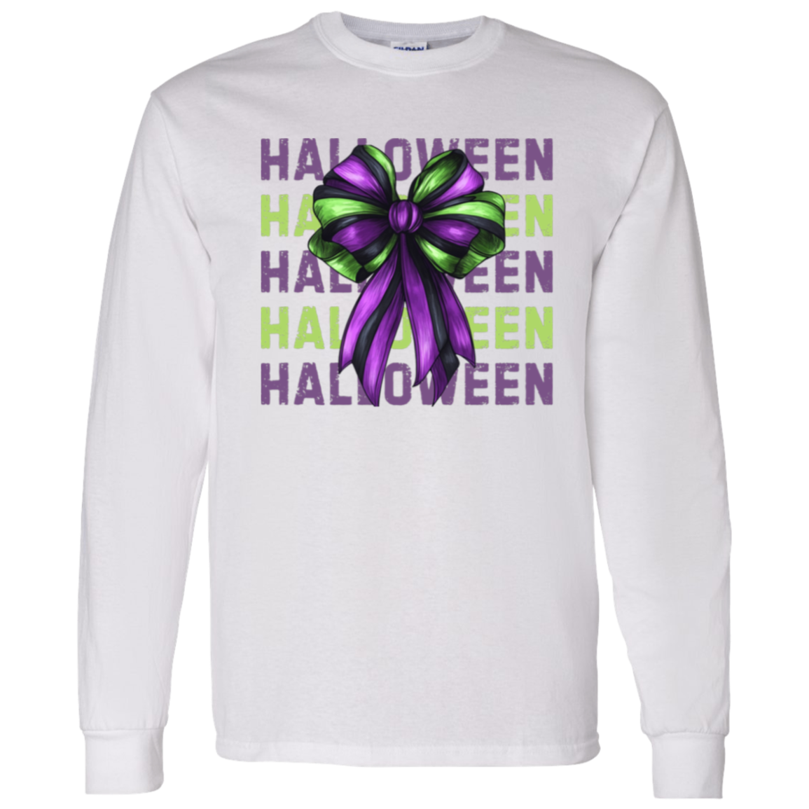 Purple and Green Halloween Coquette Bow Long Sleeved Shirt