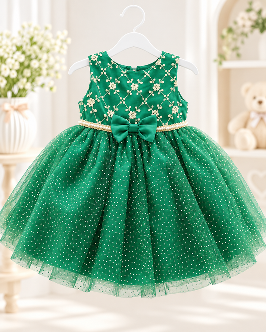 Emerald Green Girls Party Dress | Floral Embroidered Tulle Special Occasion Dress