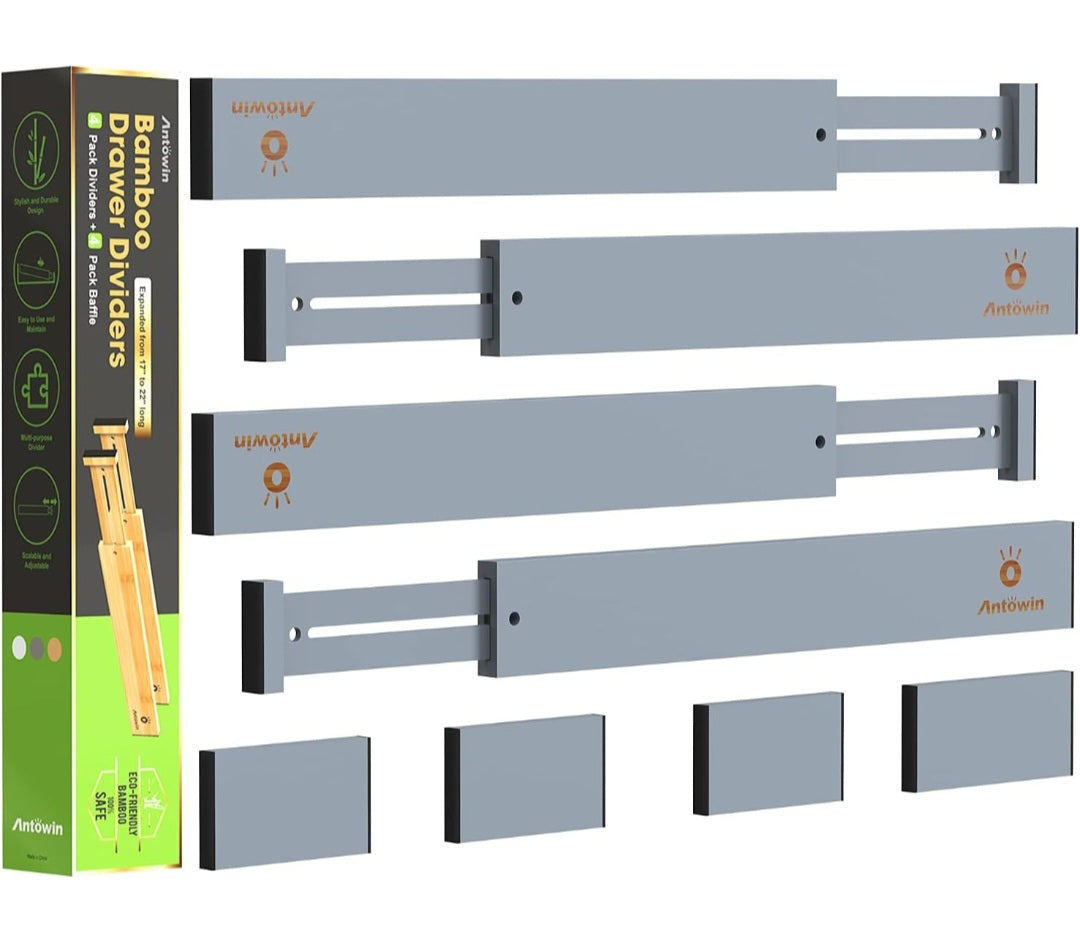 Expandable Drawer Separators Splitter,17-22 inches Long Adjustable Spring-loaded Organizer for Large Utensil, Clothes, Tools Drawers (Grey)