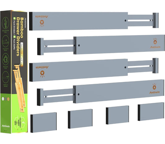Expandable Drawer Separators Splitter,17-22 inches Long Adjustable Spring-loaded Organizer for Large Utensil, Clothes, Tools Drawers (Grey)