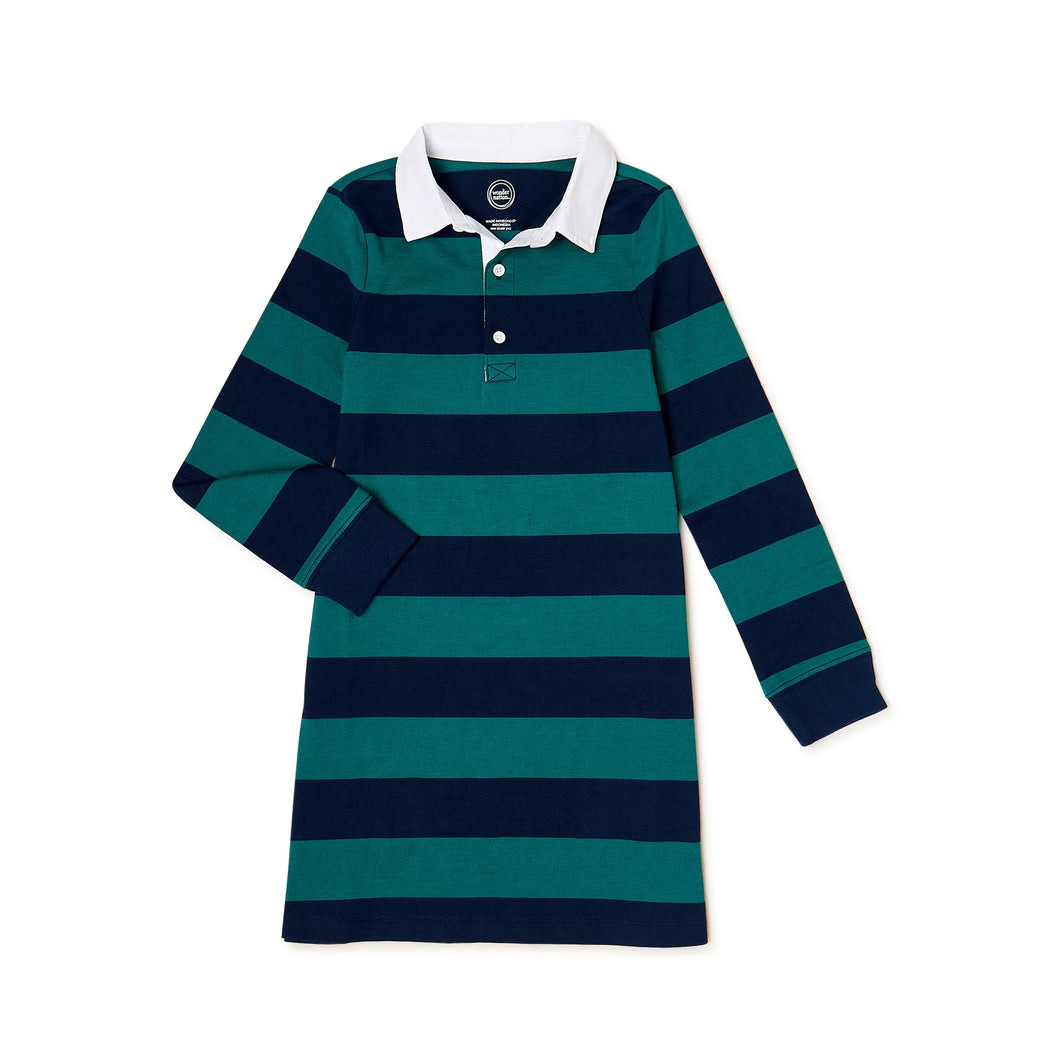 Little Girl's Rugby Dress Green and Blue