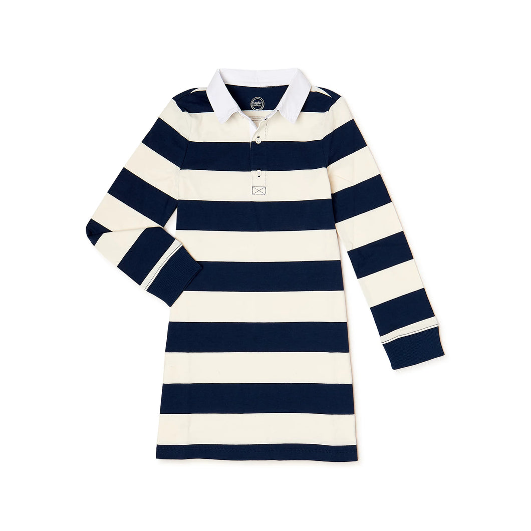 Little Girl's Rugby Dress Blue and White