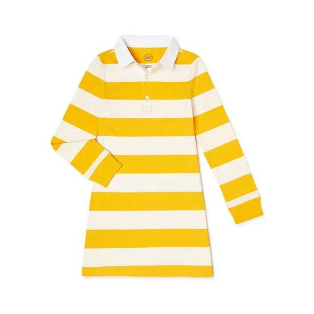 Little Girl's Rugby Dress Yellow and White