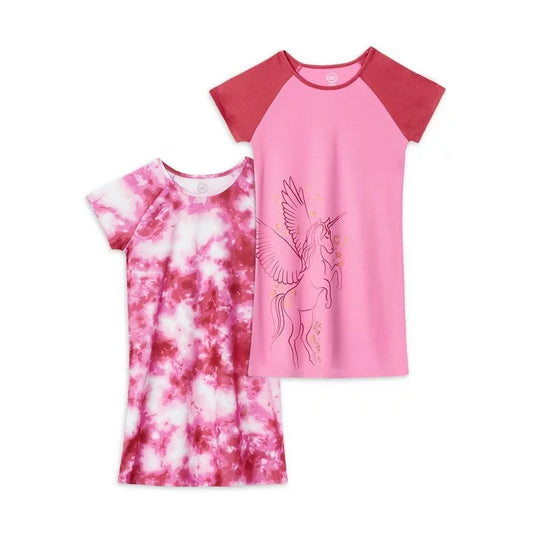 Girls Short Sleeve Nightgown, 2-Pack Unicorn