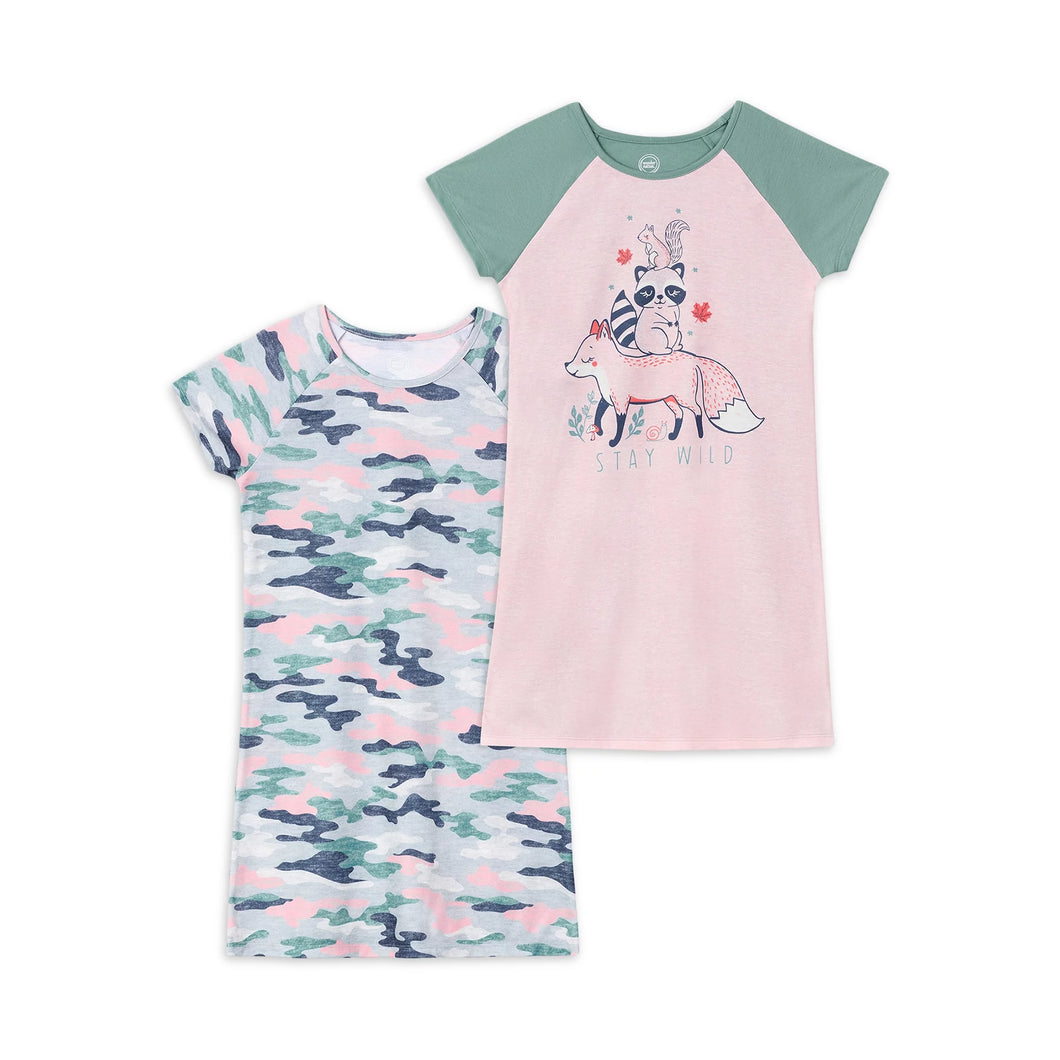 Girls Short Sleeve Nightgown, 2-Pack Stay Wild
