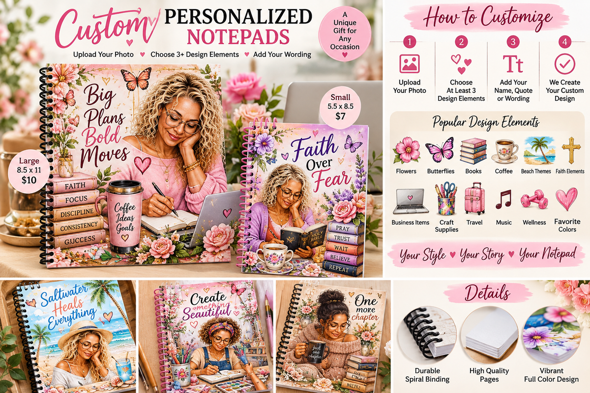 Custom Personalized Spiral Notepad | Upload Your Photo + Choose 3 Design Elements