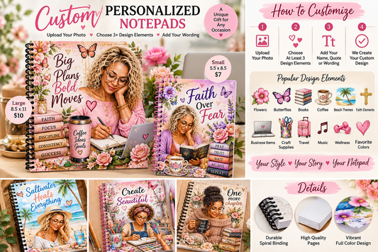 Custom Personalized Spiral Notepad | Upload Your Photo + Choose 3 Design Elements