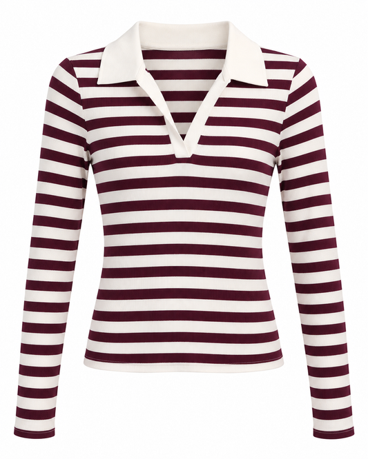 No Boundaries junior Striped Long Sleeve Collared Top