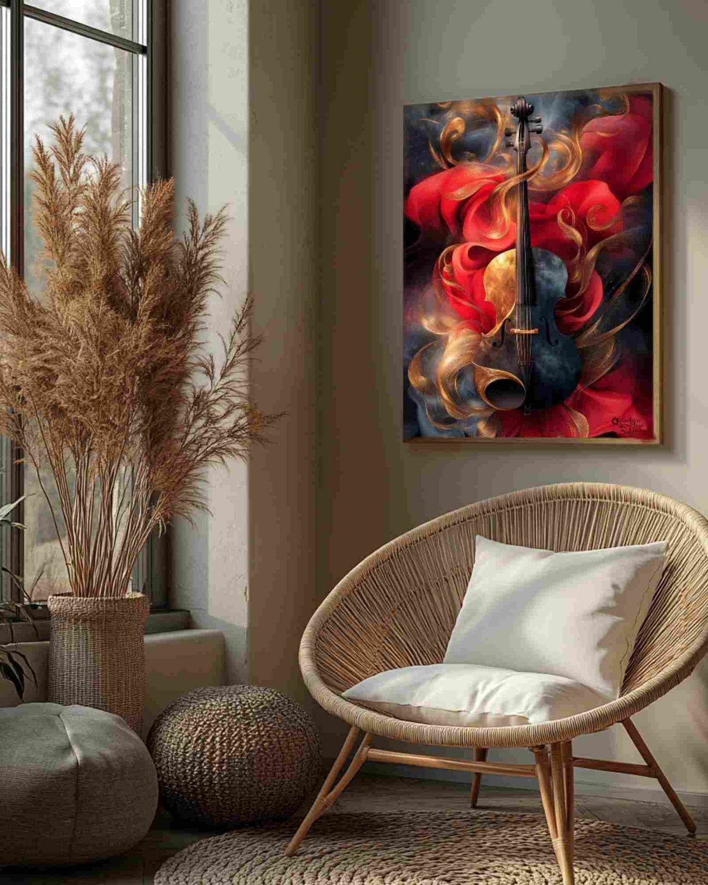 Elegant Violin Canvas Wall Art – AI-Enhanced Musical Print – Emotional Abstract Decor in 3 Sizes – Made-to-Order Unmounted