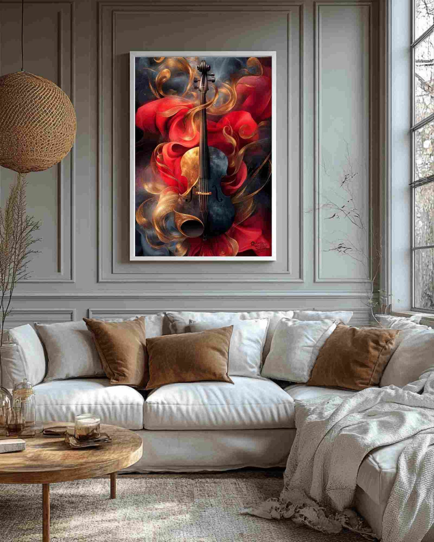 Elegant Violin Canvas Wall Art – AI-Enhanced Musical Print – Emotional Abstract Decor in 3 Sizes – Made-to-Order Unmounted