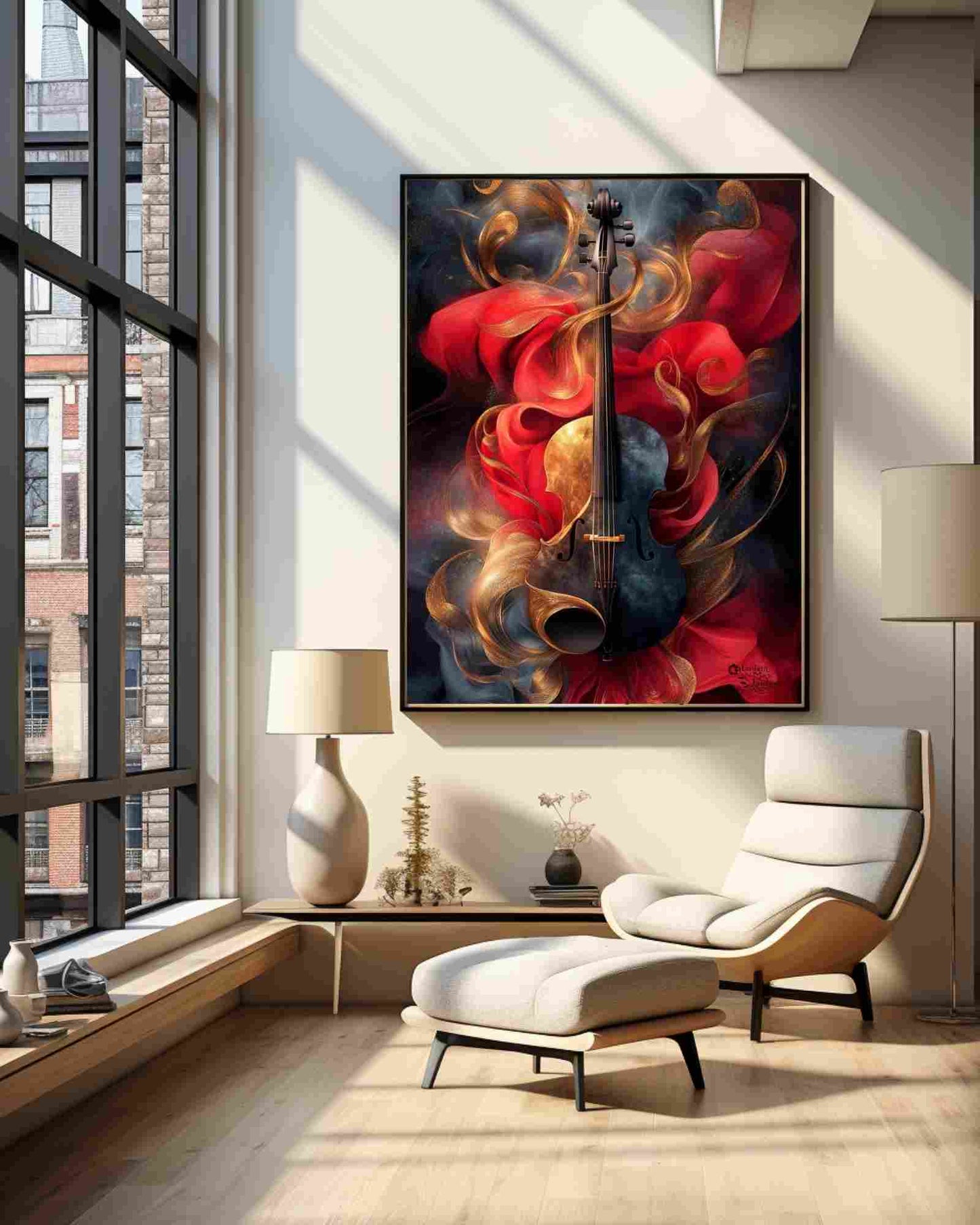 Elegant Violin Canvas Wall Art – AI-Enhanced Musical Print – Emotional Abstract Decor in 3 Sizes – Made-to-Order Unmounted