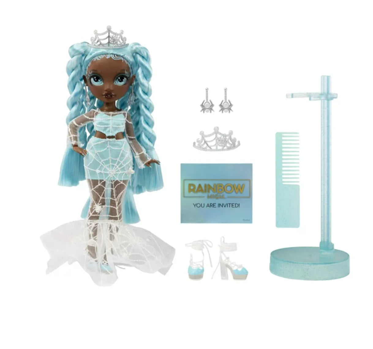 Rainbow Vision Rainbow High – Robin Sterling (Light Blue) Fashion Doll. 11 inch Spider Queen Costume and Accessories.