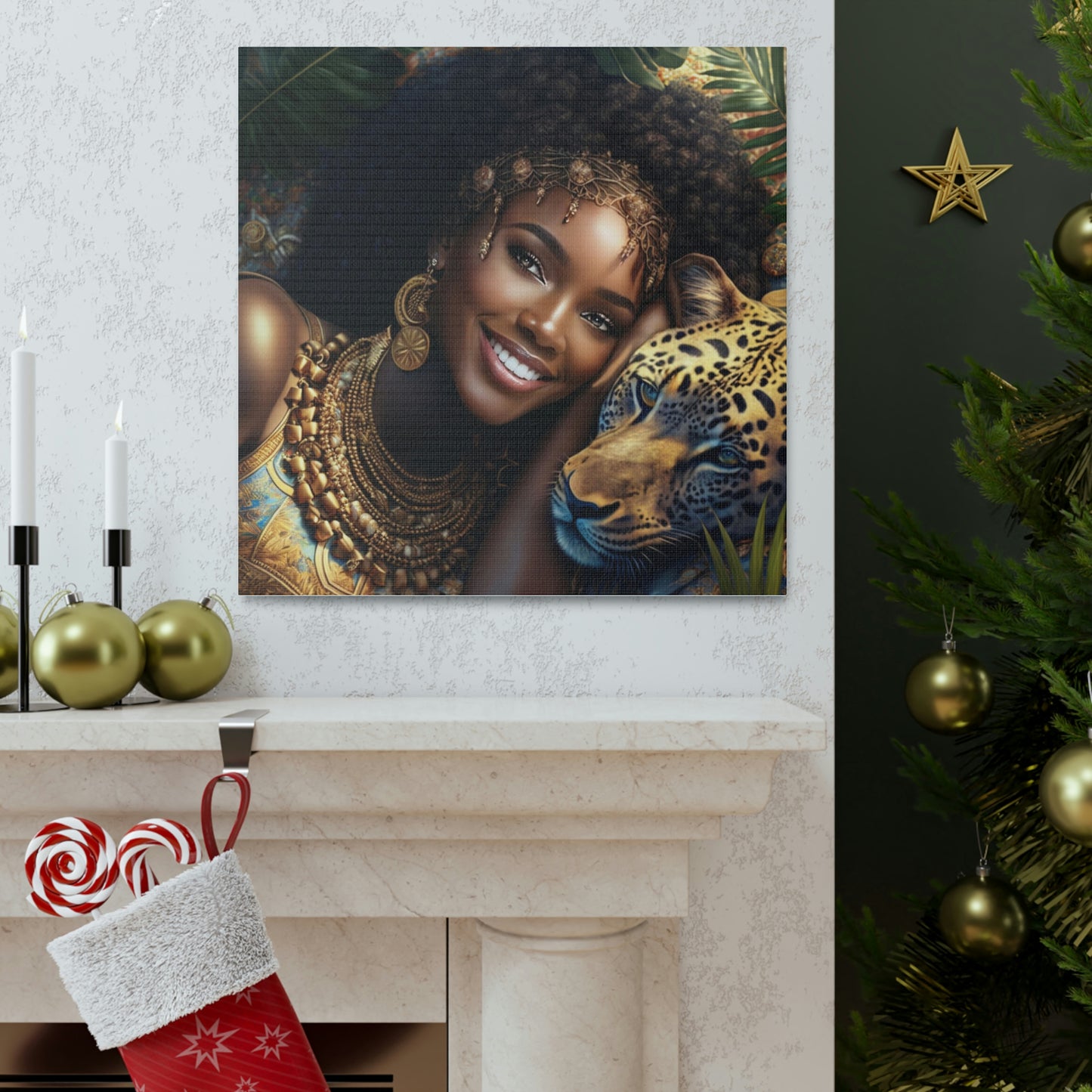 Black Queen with Leopard Canvas Wrap