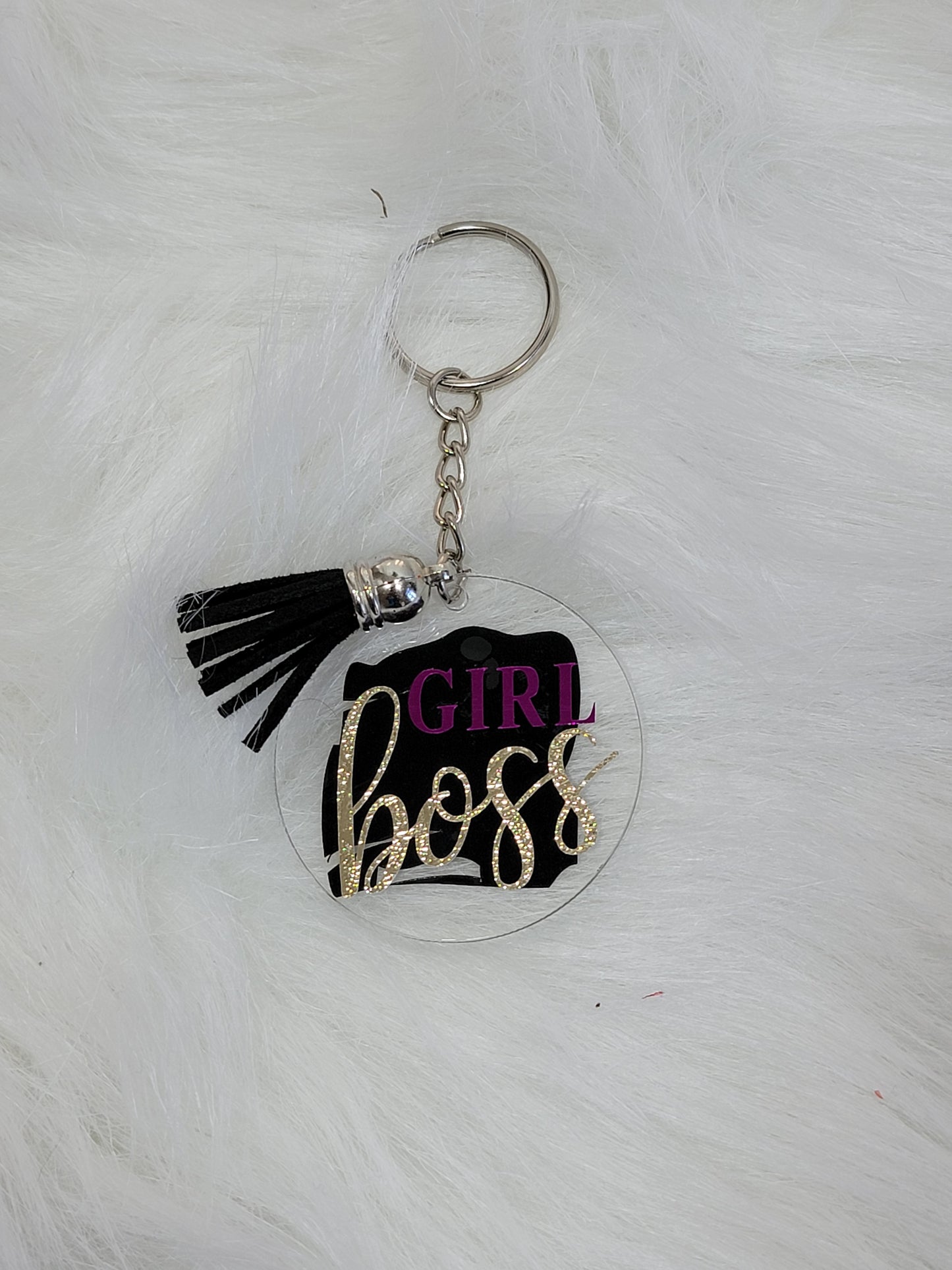 Round Acrylic Keyring - Boss Girl
