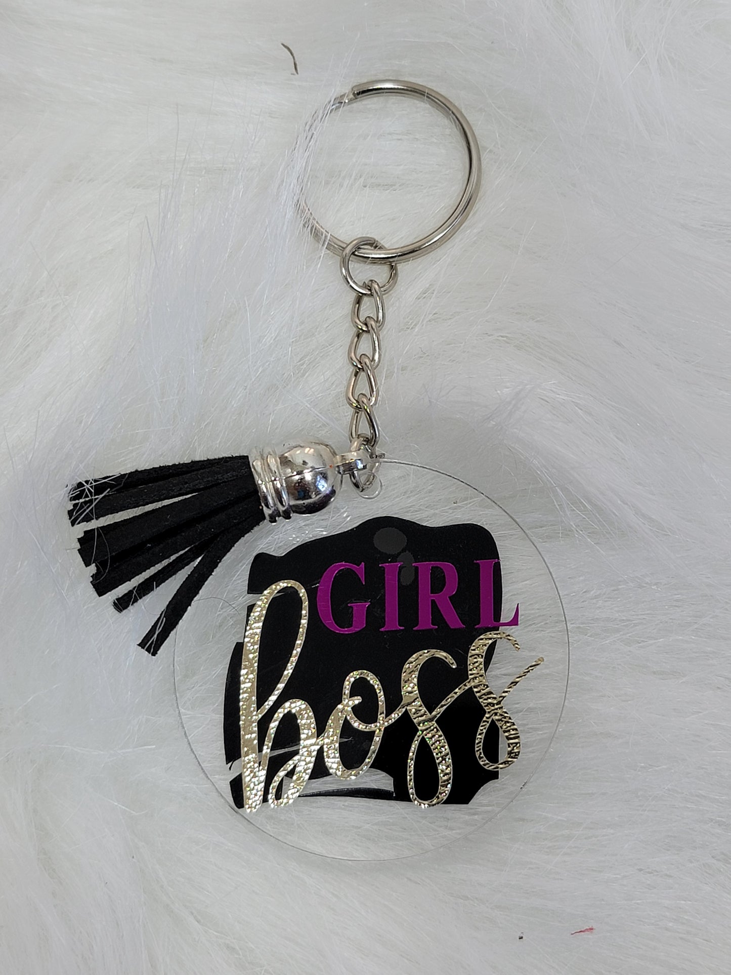 Round Acrylic Keyring - Boss Girl