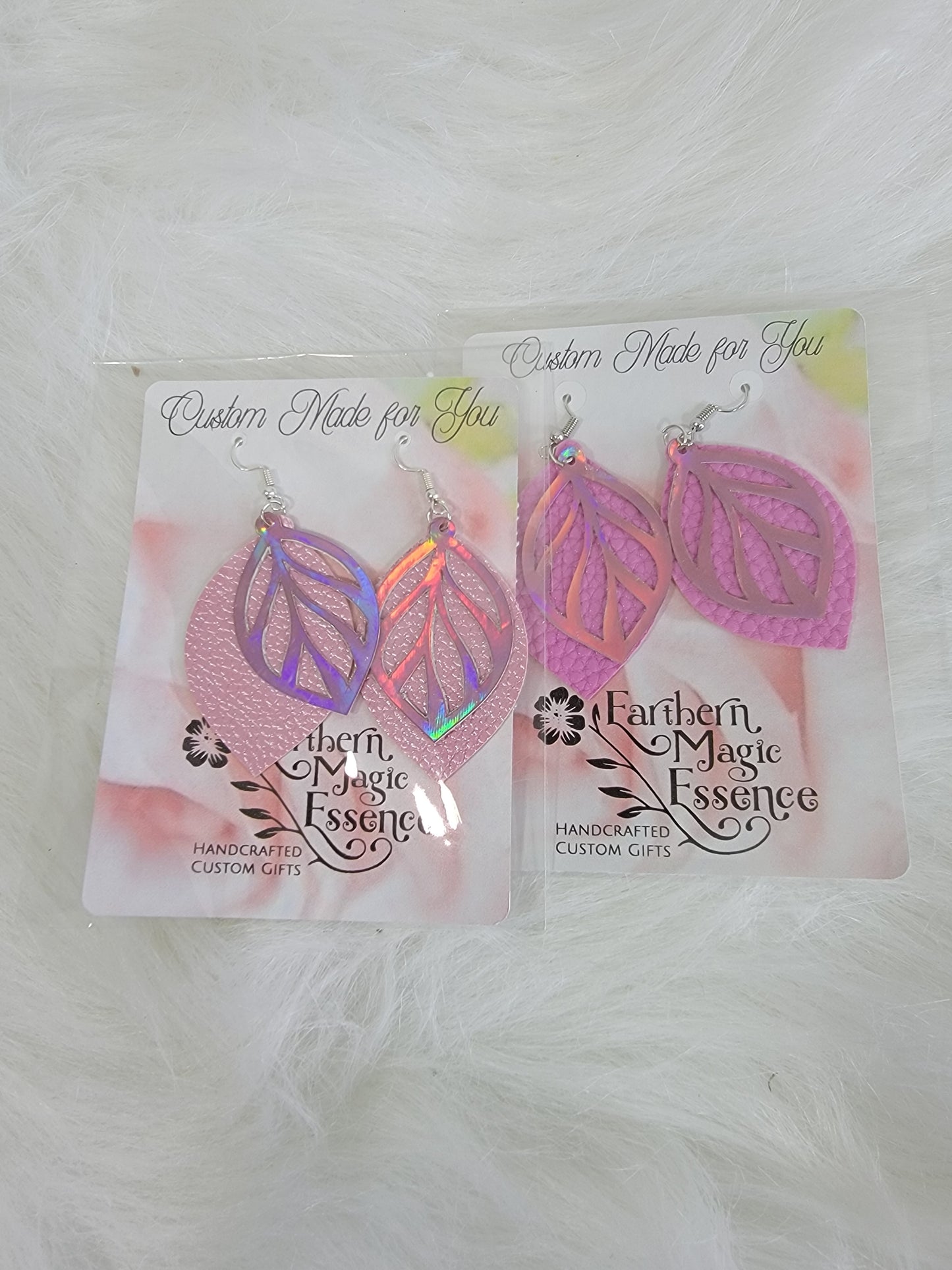 Faux Leather Two Layer Pink Earrings