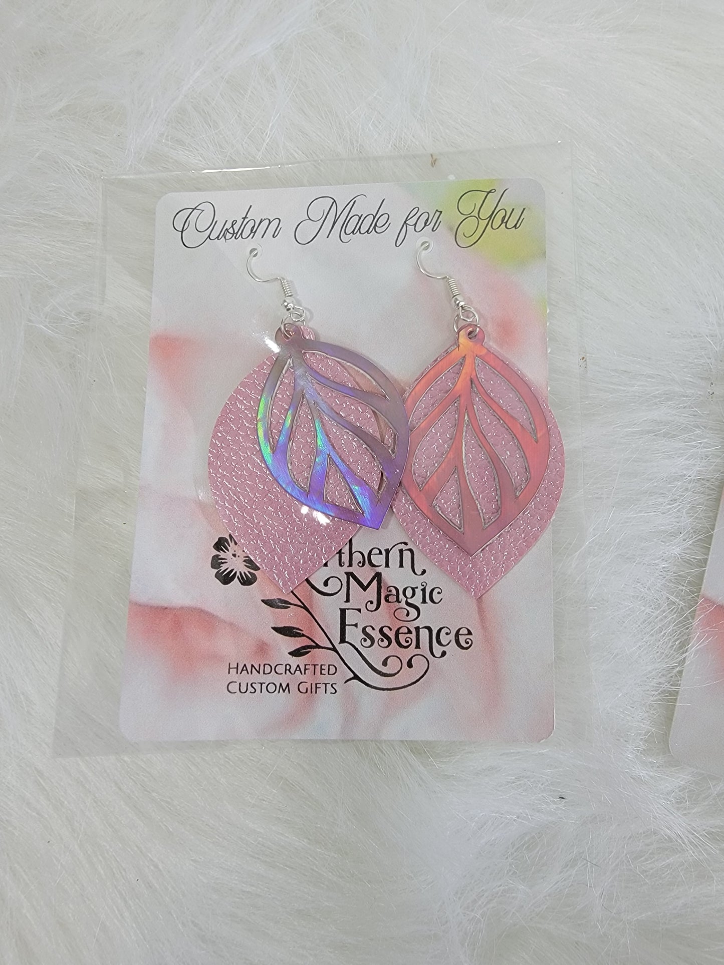 Faux Leather Two Layer Pink Earrings