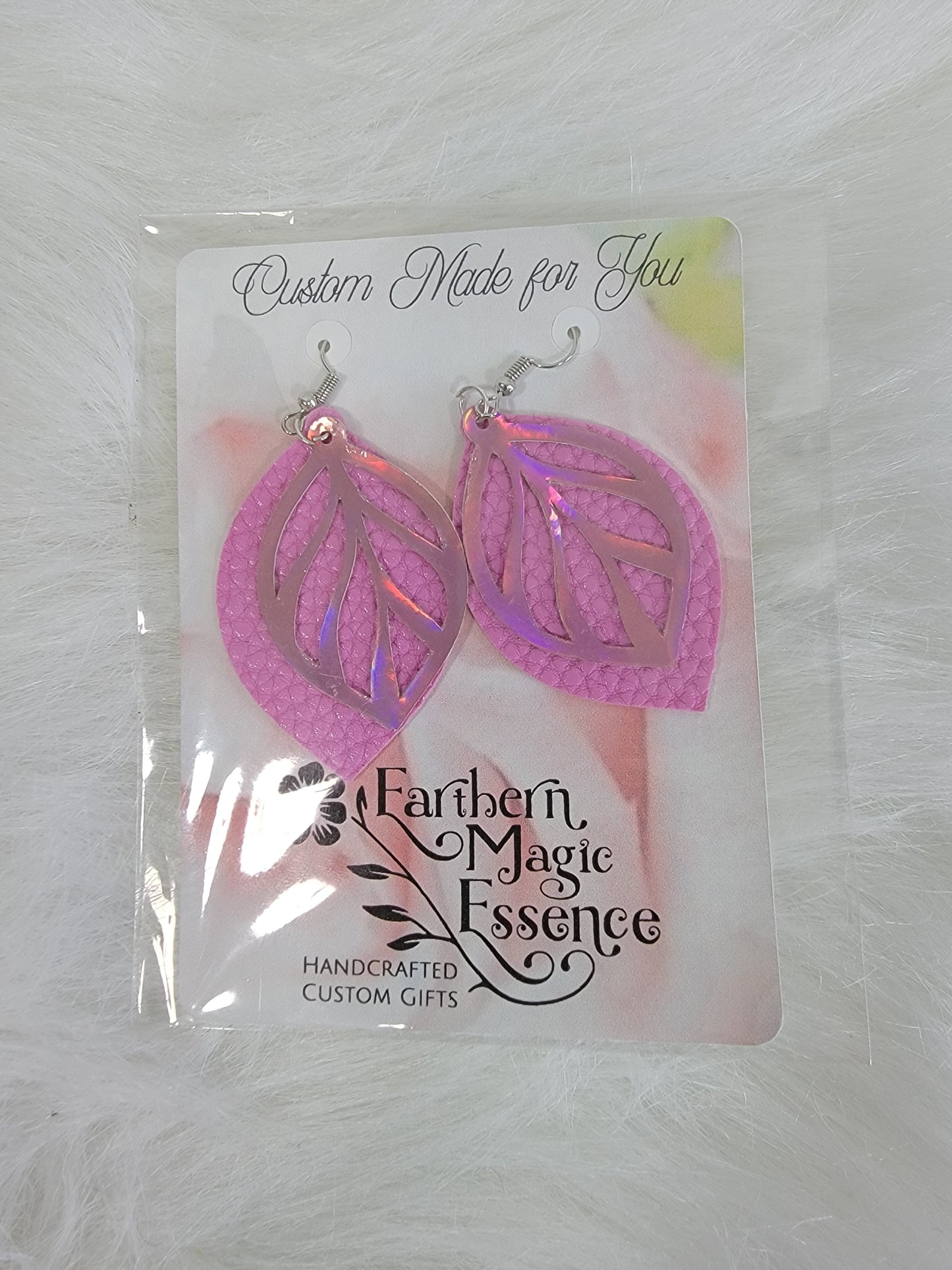 Faux Leather Two Layer Pink Earrings