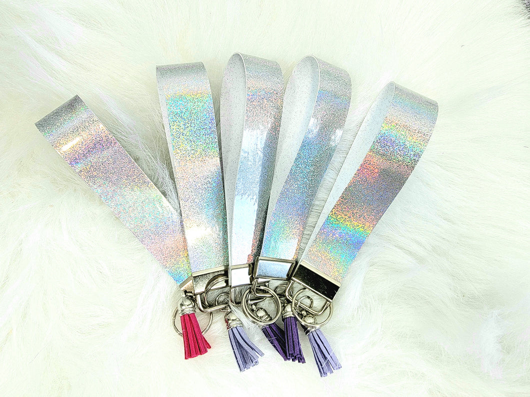 Holographic Faux Leather Wristlet Keyrings