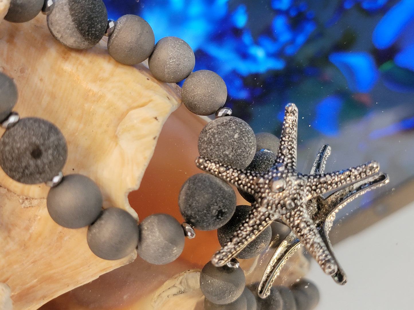 Purple Lava Bead Starfish Charm Bracelet