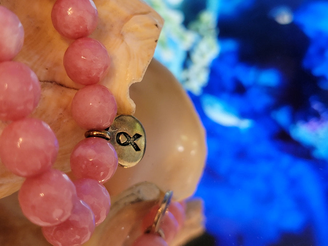 Pink Glass Bead Bracelet - Breast Cancer