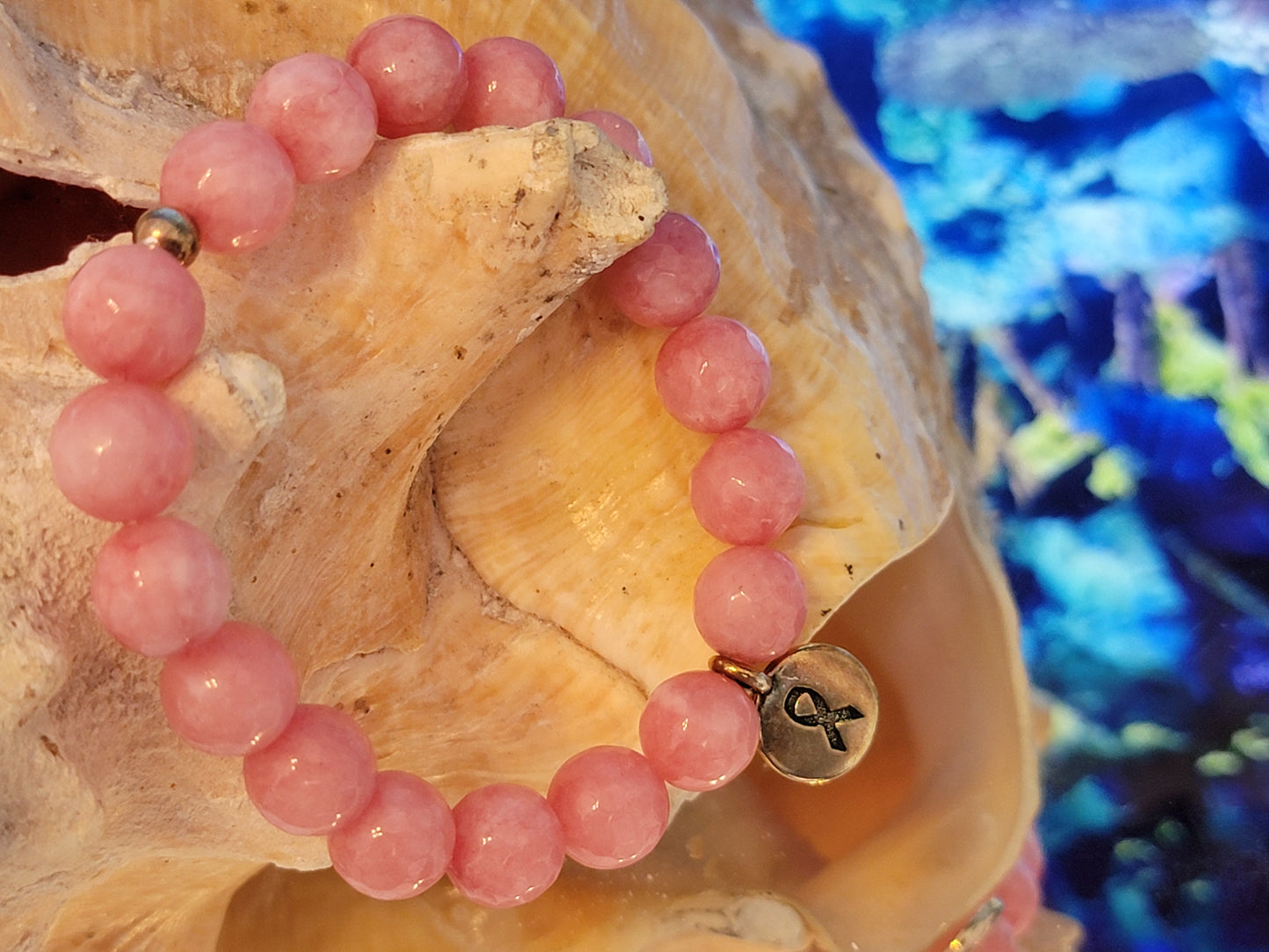 Pink Glass Bead Bracelet - Breast Cancer