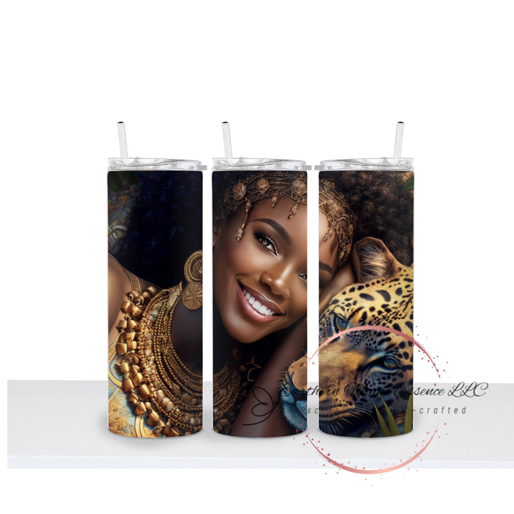 Custom African American Woman with Leopard  20 oz Tumbler