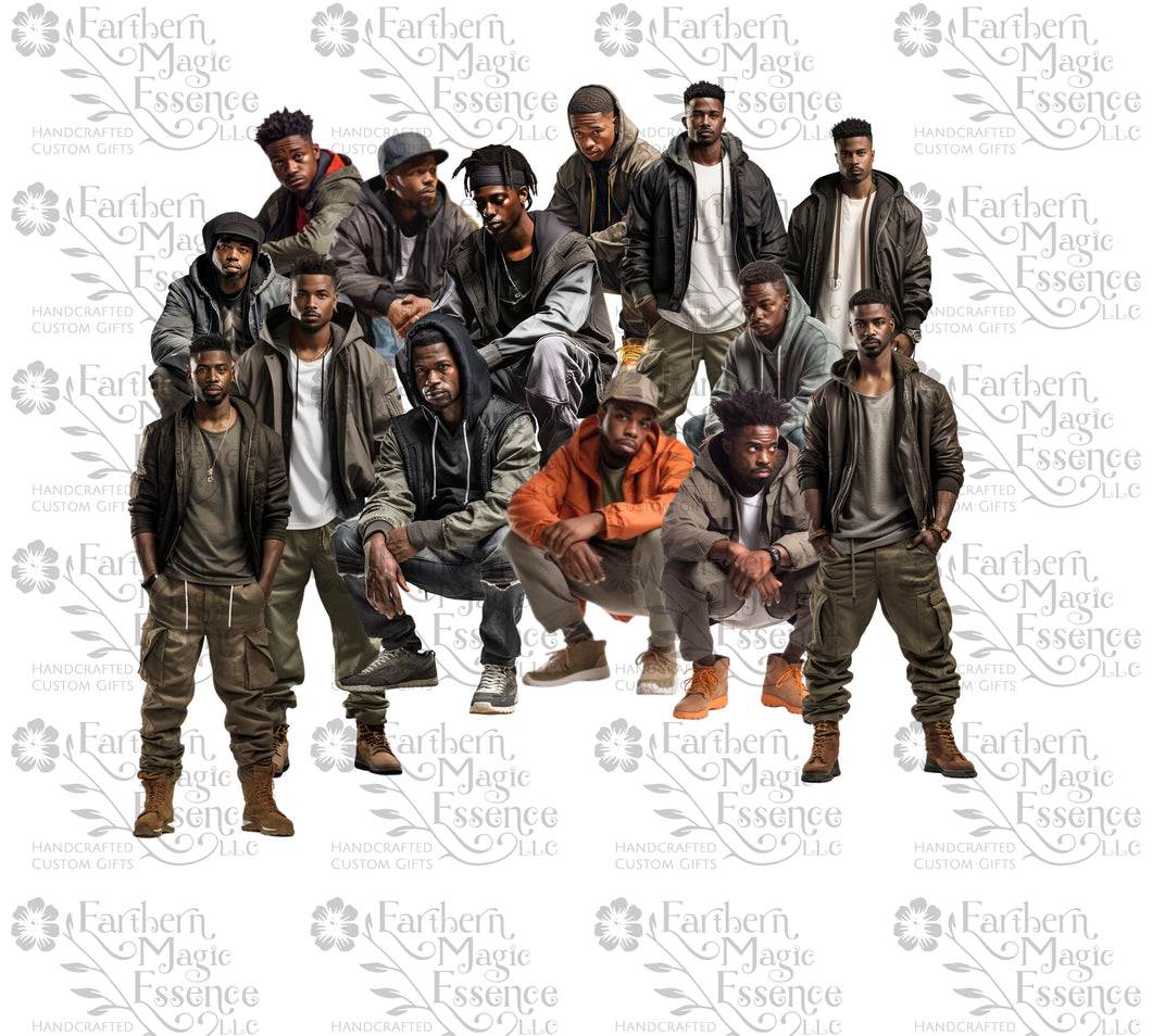 African American Urban Men Clipart PNG with Background Scenes