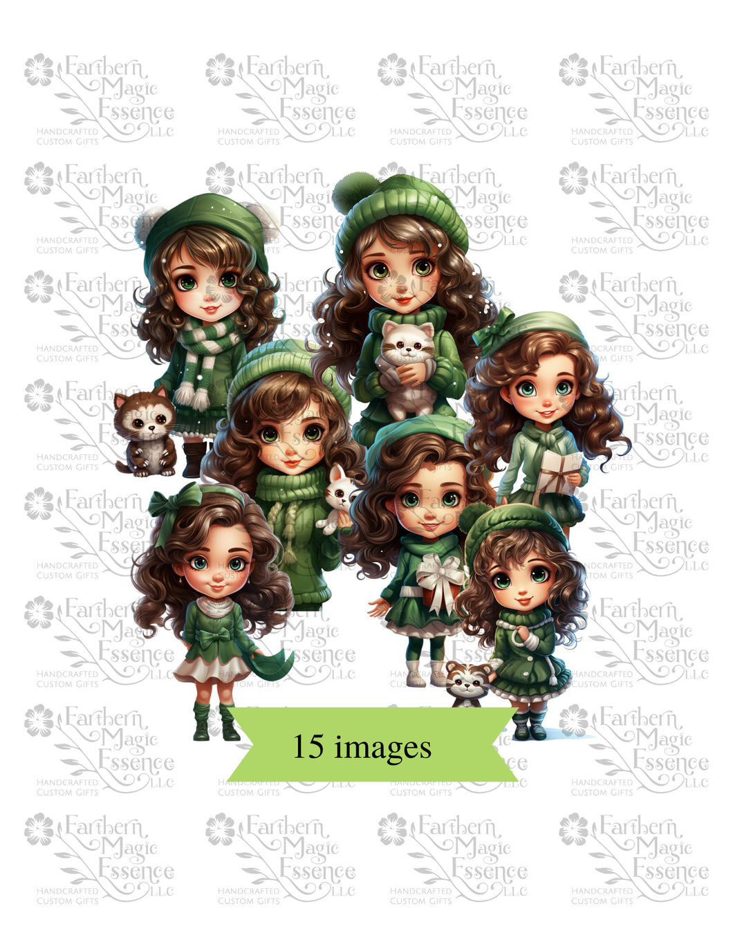 Brown Haired Christmas Cuties Clipart PNG