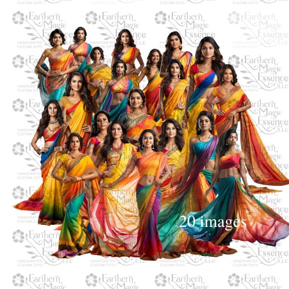 Women of India in Saree Clipart PNG  Sublimation PNG